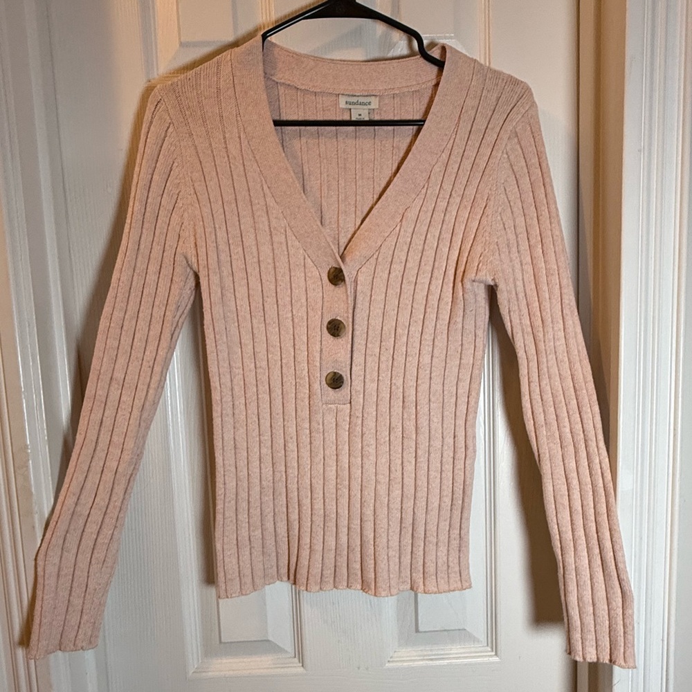 VTG Y2K  90’s Sundance ribbed knit henley sweater blush pink Metro Street Wear